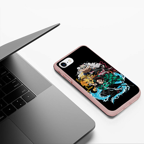 Чехол iPhone 7/8 матовый КЛИНОК,РАССЕКАЮЩИЙ ДЕМОНОВ Kimetsu no Yaiba / 3D-Светло-розовый – фото 3