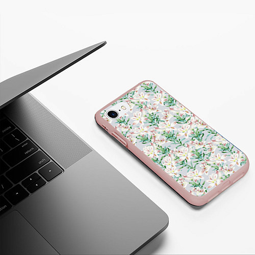 Чехол iPhone 7/8 матовый Цветы Нежные Лилии / 3D-Светло-розовый – фото 3