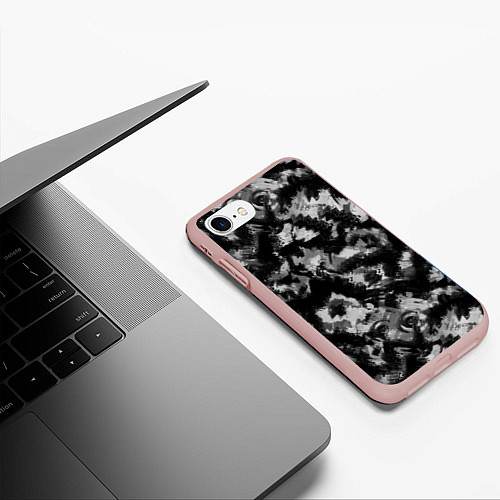 Чехол iPhone 7/8 матовый Черно-белый абстрактный камуфляж / 3D-Светло-розовый – фото 3