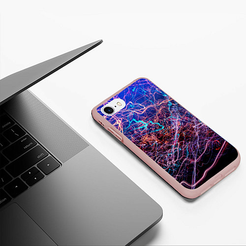 Чехол iPhone 7/8 матовый Неоновые сети - Синий / 3D-Светло-розовый – фото 3