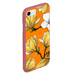 Чехол iPhone 7/8 матовый Удивительные летние тропические цветы с нераскрывш, цвет: 3D-малиновый — фото 2