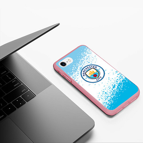 Чехол iPhone 7/8 матовый Manchester голубые брызги на белом фоне / 3D-Баблгам – фото 3