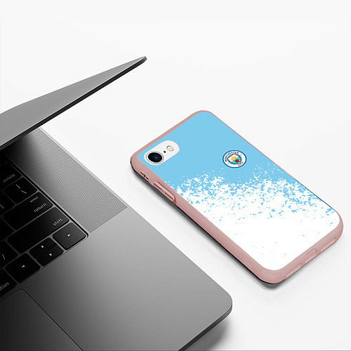 Чехол iPhone 7/8 матовый Manchester city белые брызги на голубом фоне / 3D-Светло-розовый – фото 3