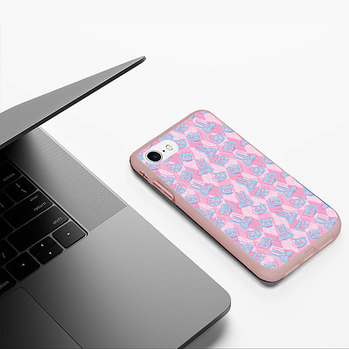 Чехол iPhone 7/8 матовый Паттерн черепов животных / 3D-Светло-розовый – фото 3