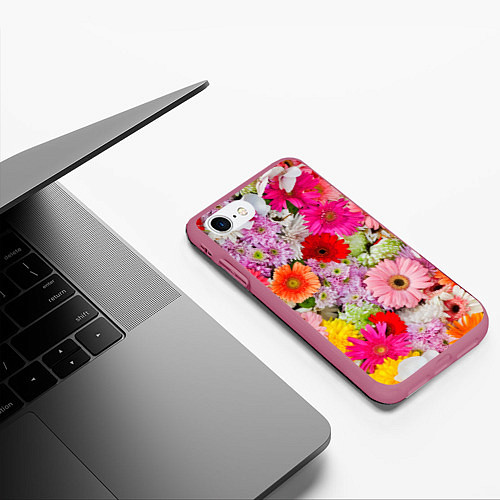 Чехол iPhone 7/8 матовый BEAUTIFUL FLOWERS / 3D-Малиновый – фото 3