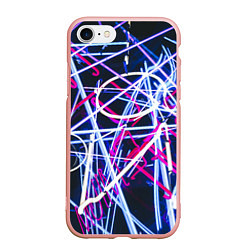 Чехол iPhone 7/8 матовый Неоновые хаотичные линии и буквы - Синий, цвет: 3D-светло-розовый