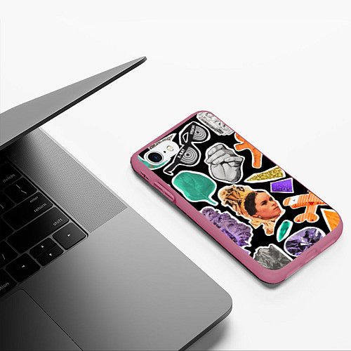 Чехол iPhone 7/8 матовый Underground pattern Fashion trend / 3D-Малиновый – фото 3