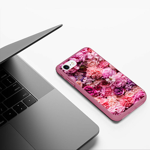 Чехол iPhone 7/8 матовый BOUQUET OF VARIOUS FLOWERS / 3D-Малиновый – фото 3