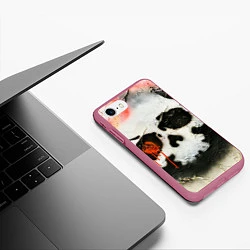 Чехол iPhone 7/8 матовый Череп на поверхности в красках - Красный, цвет: 3D-малиновый — фото 2