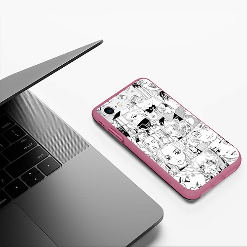 Чехол iPhone 7/8 матовый Tokyo Revengers паттерн / 3D-Малиновый – фото 3