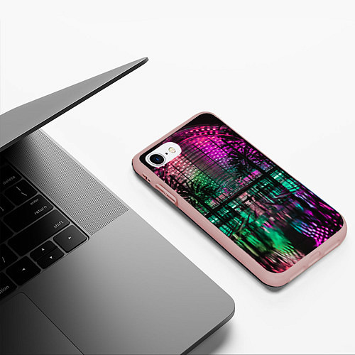 Чехол iPhone 7/8 матовый Неоновое здание ночью - Розовый / 3D-Светло-розовый – фото 3