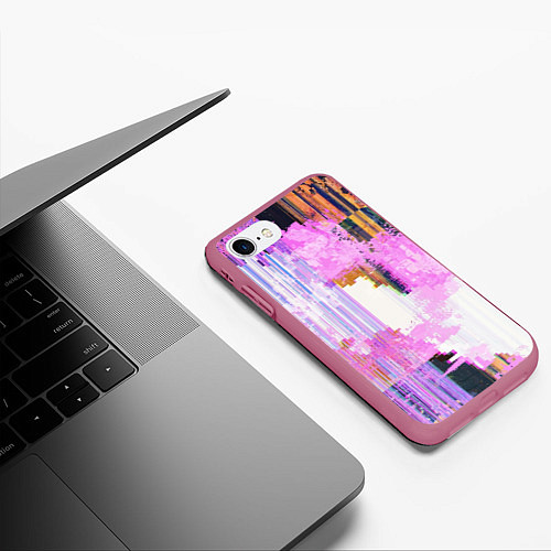 Чехол iPhone 7/8 матовый Glitch art Fashion trend / 3D-Малиновый – фото 3