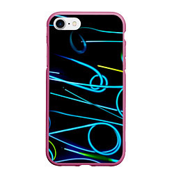 Чехол iPhone 7/8 матовый Неоновые линии во тьме - Голубой, цвет: 3D-малиновый