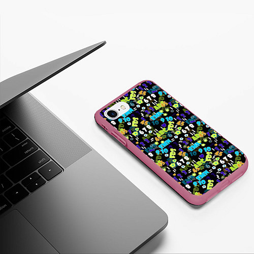 Чехол iPhone 7/8 матовый Multicolored alphabet and numbers / 3D-Малиновый – фото 3