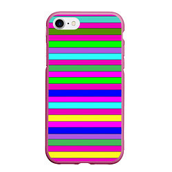 Чехол iPhone 7/8 матовый Multicolored neon bright stripes, цвет: 3D-малиновый