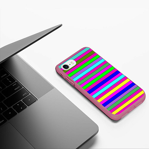 Чехол iPhone 7/8 матовый Multicolored neon bright stripes / 3D-Малиновый – фото 3