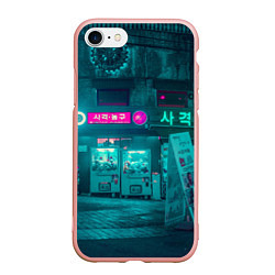 Чехол iPhone 7/8 матовый Неоновые улицы - Светло-синий, цвет: 3D-светло-розовый