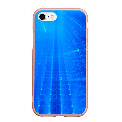 Чехол iPhone 7/8 матовый Неоновый фонари и лучи - Синий, цвет: 3D-светло-розовый