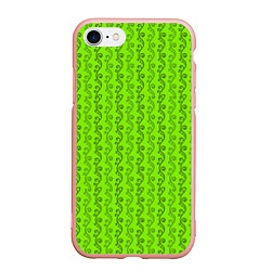 Чехол iPhone 7/8 матовый Зеленые узоры в виде листочков, цвет: 3D-светло-розовый