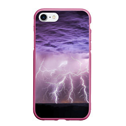 Чехол iPhone 7/8 матовый Гроза в ночном небе, цвет: 3D-малиновый