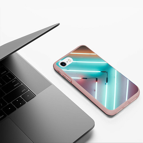 Чехол iPhone 7/8 матовый Неоновые технологичные фонари - Светло-зелёный / 3D-Светло-розовый – фото 3