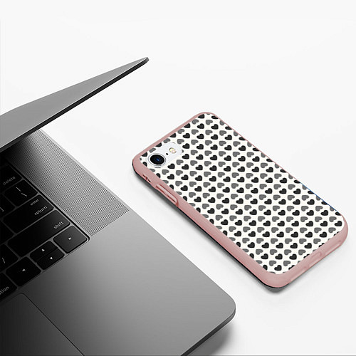 Чехол iPhone 7/8 матовый Черные и серые сердечки / 3D-Светло-розовый – фото 3
