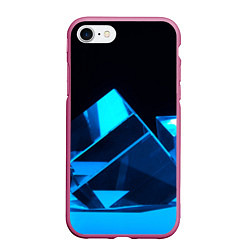 Чехол iPhone 7/8 матовый Неоновые объёмный куб - Синий, цвет: 3D-малиновый