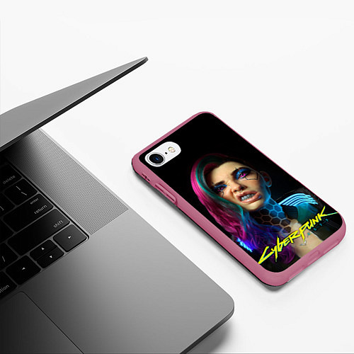 Чехол iPhone 7/8 матовый Cyberpunk - girl grillz / 3D-Малиновый – фото 3