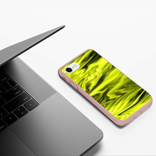 Чехол iPhone 7/8 матовый Неоновый желтый с черным абстрактный узор / 3D-Светло-розовый – фото 3