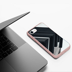 Чехол iPhone 7/8 матовый Абстрактные геометрические линии - Белый, цвет: 3D-светло-розовый — фото 2
