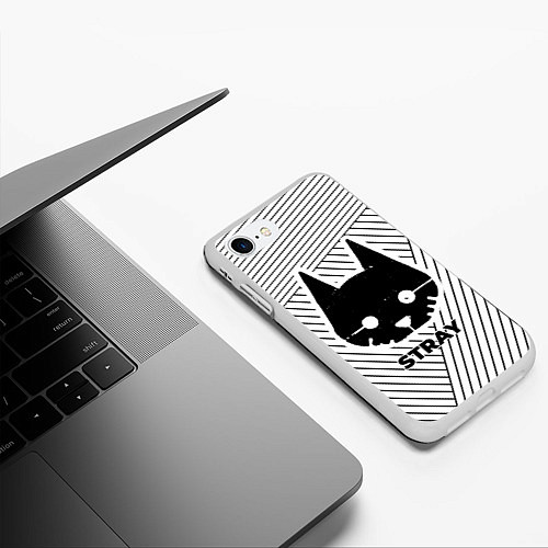 Чехол iPhone 7/8 матовый Символ Stray на светлом фоне с полосами / 3D-Белый – фото 3