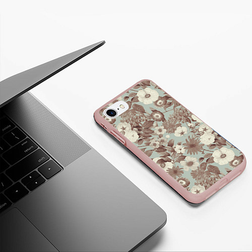 Чехол iPhone 7/8 матовый Цветы Винтажные На Светлом Фоне / 3D-Светло-розовый – фото 3
