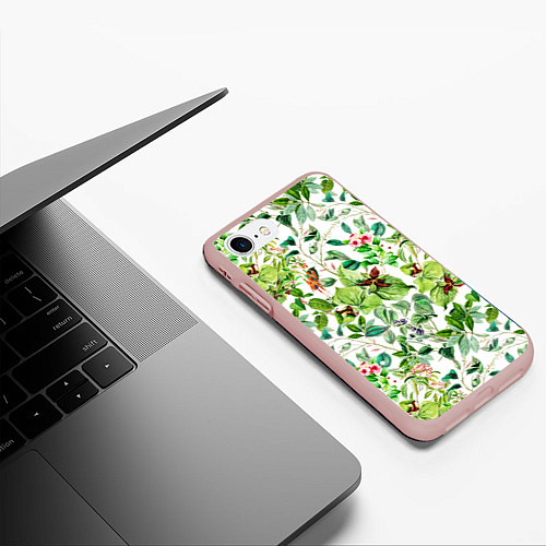 Чехол iPhone 7/8 матовый Яркие Зелёные Цветы / 3D-Светло-розовый – фото 3