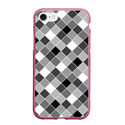 Чехол iPhone 7/8 матовый Черно-белый клетчатый узор, цвет: 3D-малиновый