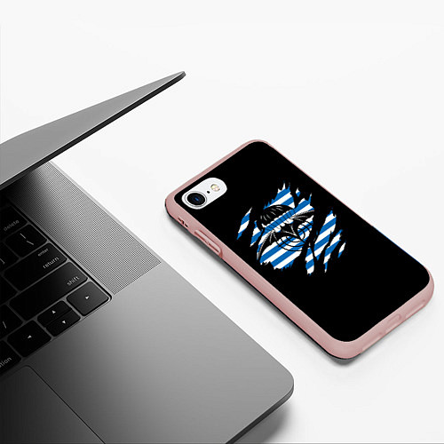 Чехол iPhone 7/8 матовый Спецназ ГРУ - порванная / 3D-Светло-розовый – фото 3