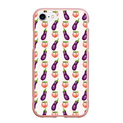 Чехол iPhone 7/8 матовый Баклажаны и персики паттерн, цвет: 3D-светло-розовый