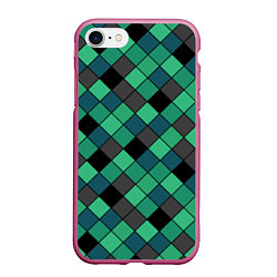 Чехол iPhone 7/8 матовый Зеленый клетчатый узор Изумрудный, цвет: 3D-малиновый