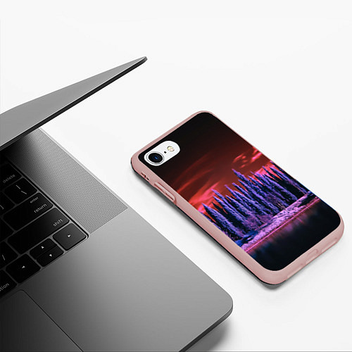 Чехол iPhone 7/8 матовый Абстрактный фиолетовый лес и тёмная река / 3D-Светло-розовый – фото 3
