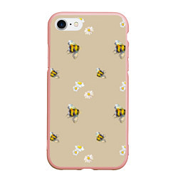 Чехол iPhone 7/8 матовый Цветы Ромашки и Пчёлы, цвет: 3D-светло-розовый