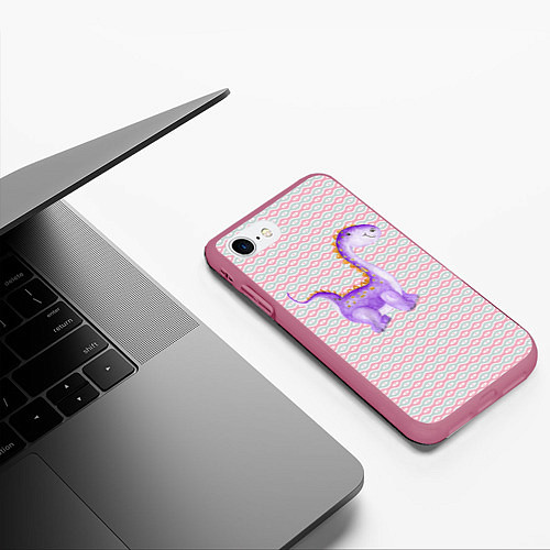 Чехол iPhone 7/8 матовый Фиолетовый маленький динозаврик / 3D-Малиновый – фото 3