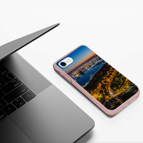 Чехол iPhone 7/8 матовый Ночной город с высоты / 3D-Светло-розовый – фото 3