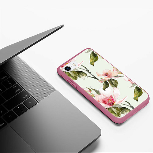 Чехол iPhone 7/8 матовый Цветы Нарисованные Магнолии / 3D-Малиновый – фото 3