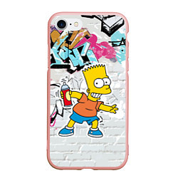 Чехол iPhone 7/8 матовый Барт Симпсон на фоне стены с граффити, цвет: 3D-светло-розовый