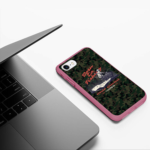Чехол iPhone 7/8 матовый Рыболовный камуфляж / 3D-Малиновый – фото 3