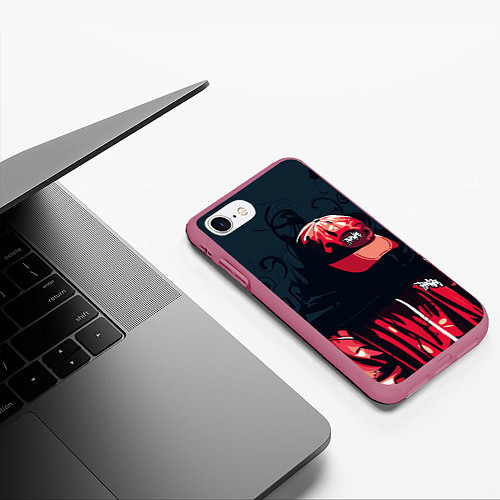 Чехол iPhone 7/8 матовый Без лица и в кепке / 3D-Малиновый – фото 3