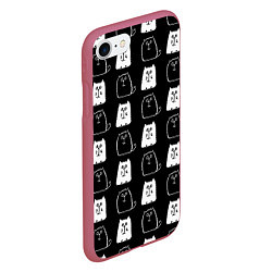 Чехол iPhone 7/8 матовый Милые Чёрные и Белые Коты, цвет: 3D-малиновый — фото 2