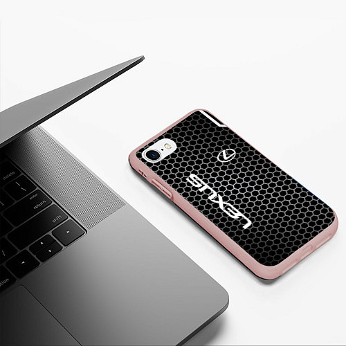 Чехол iPhone 7/8 матовый Lexus соты карбон / 3D-Светло-розовый – фото 3