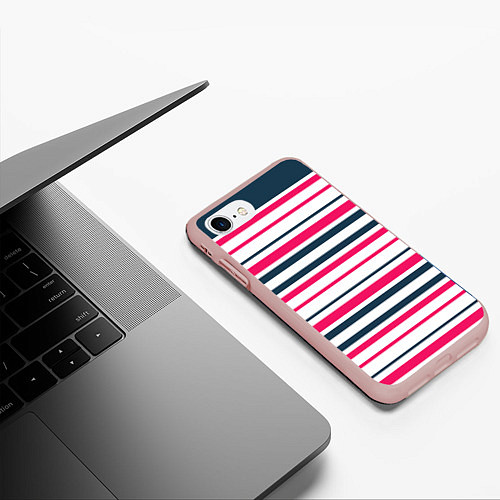Чехол iPhone 7/8 матовый Красные и синие полосы на белом / 3D-Светло-розовый – фото 3