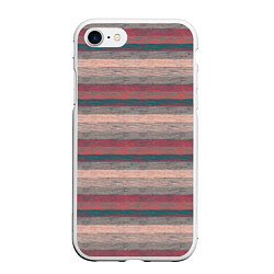 Чехол iPhone 7/8 матовый Серые, бежевые, красные полосы с текстурой дерева, цвет: 3D-белый