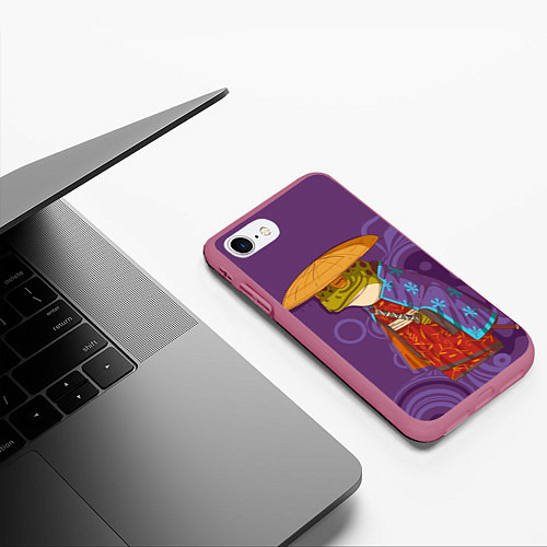 Чехол iPhone 7/8 матовый Лягуха-самурай на фиолетовом фоне / 3D-Малиновый – фото 3